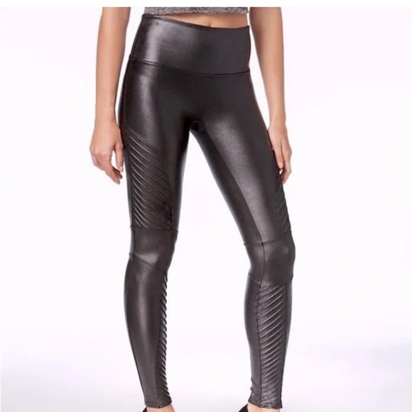 Spanx | Faux Leather Moto Stretchy Leggings Very Black Size Small - Picture 1 of 11